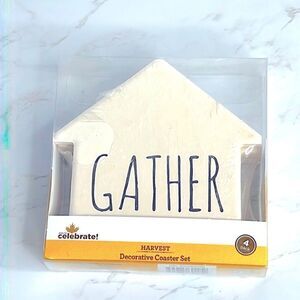 ⚜️ Decorative Beverage Coaster Set Of 4 Gather Farmhouse Stoneware & Cork